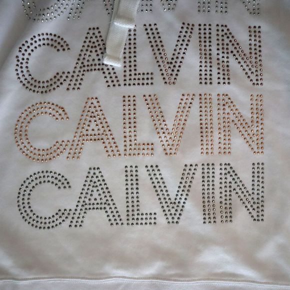 Calvin Klein CJRT1994 Women Sz M White Studded Logo Graphic Hoodie Sweatshirt $7 - Picture 8 of 10